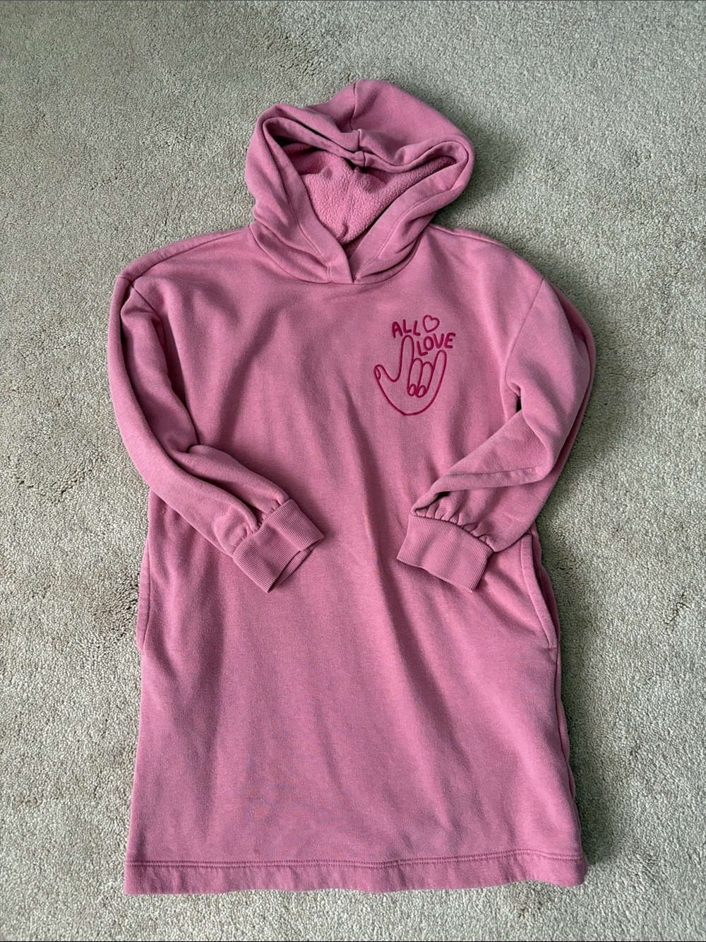 Old Navy Pink Hooded Sweatshirt Dress with Love Hand Graphic